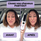 Avant / après en voiture avec la brosse lissante sans fil ToneaGlow : lissez vos cheveux partout