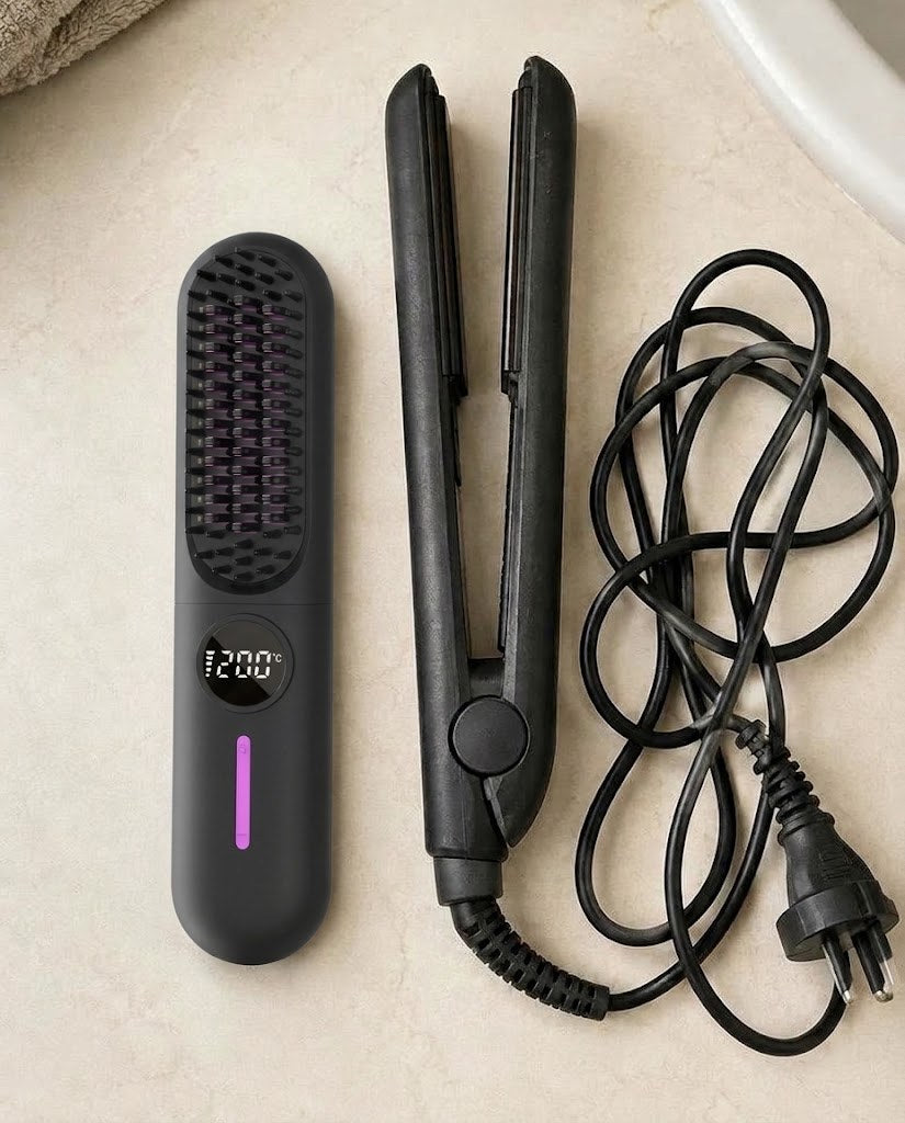Brosse sans fil à côté d'un lisseur à fil