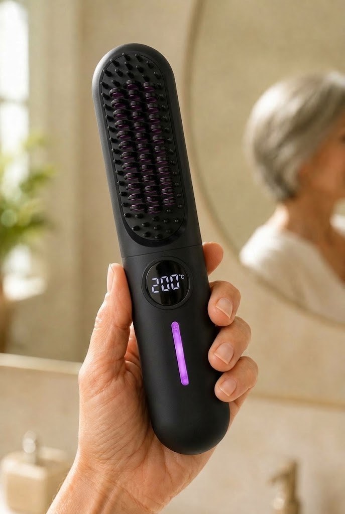 Main tenant la brosse lissante sans fil