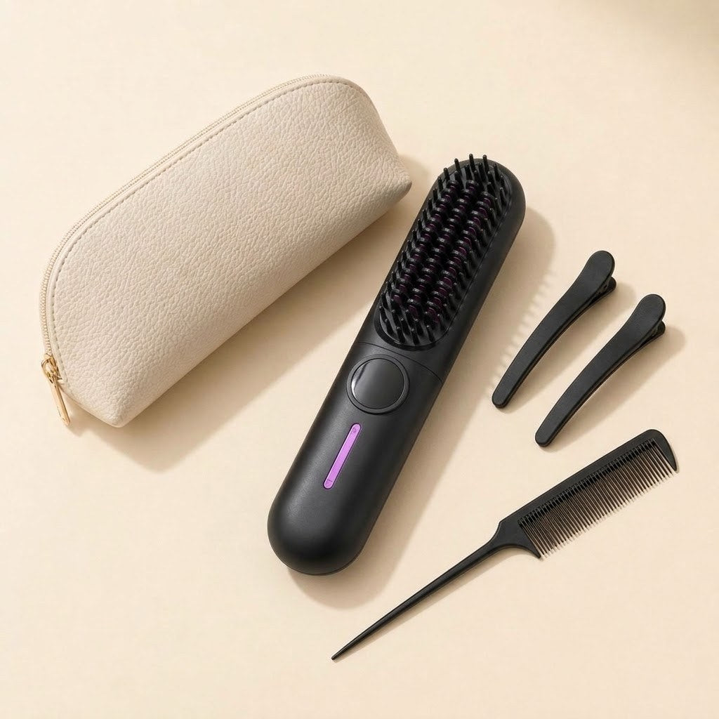 Brosse lissante sans fil ToneaGlow avec trousse, pinces et peigne