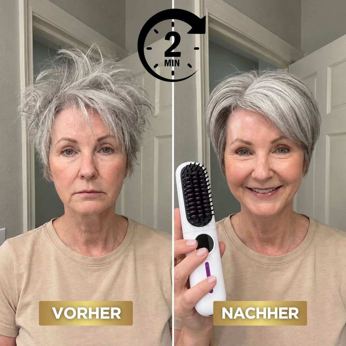 Vorher und nachher: kurze Haare in 2 Minuten gestylt