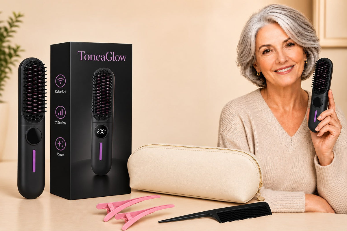 ToneaGlow Bürste mit Geschenkbox, Reiseetui, Haarclips und Kamm